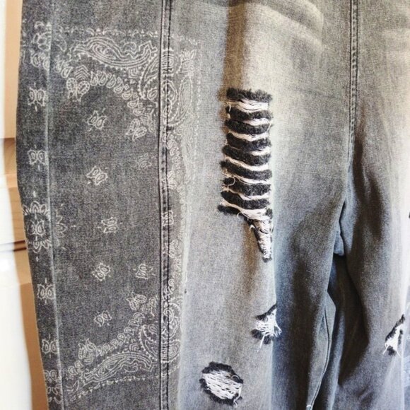 Easel Black Denim Distressed Wash Oversized Wide Leg Overalls SZ Large 14-18 NWT - Picture 8 of 15